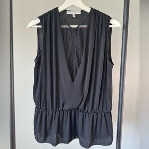 Robert Rodriguez Black V-Neck Sleeveless Lace Detail Blouse